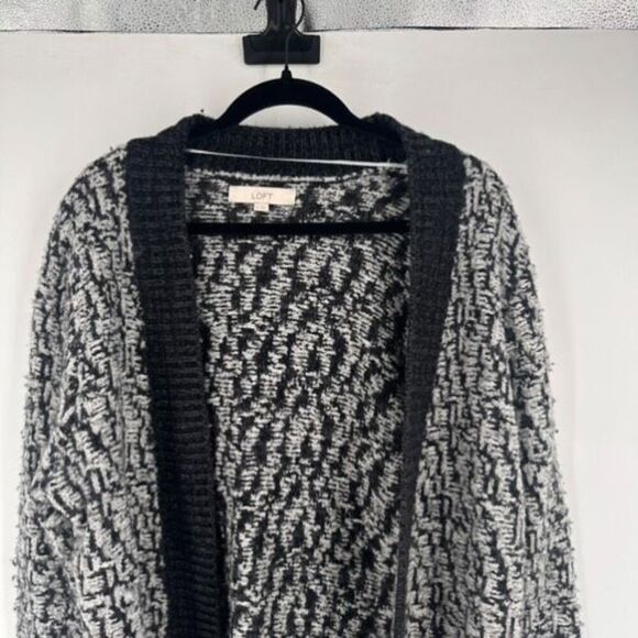Loft Women's Marbled Wool Blend Open Front Cardigan Sweater Gray Black Size XL - Picture 4 of 10